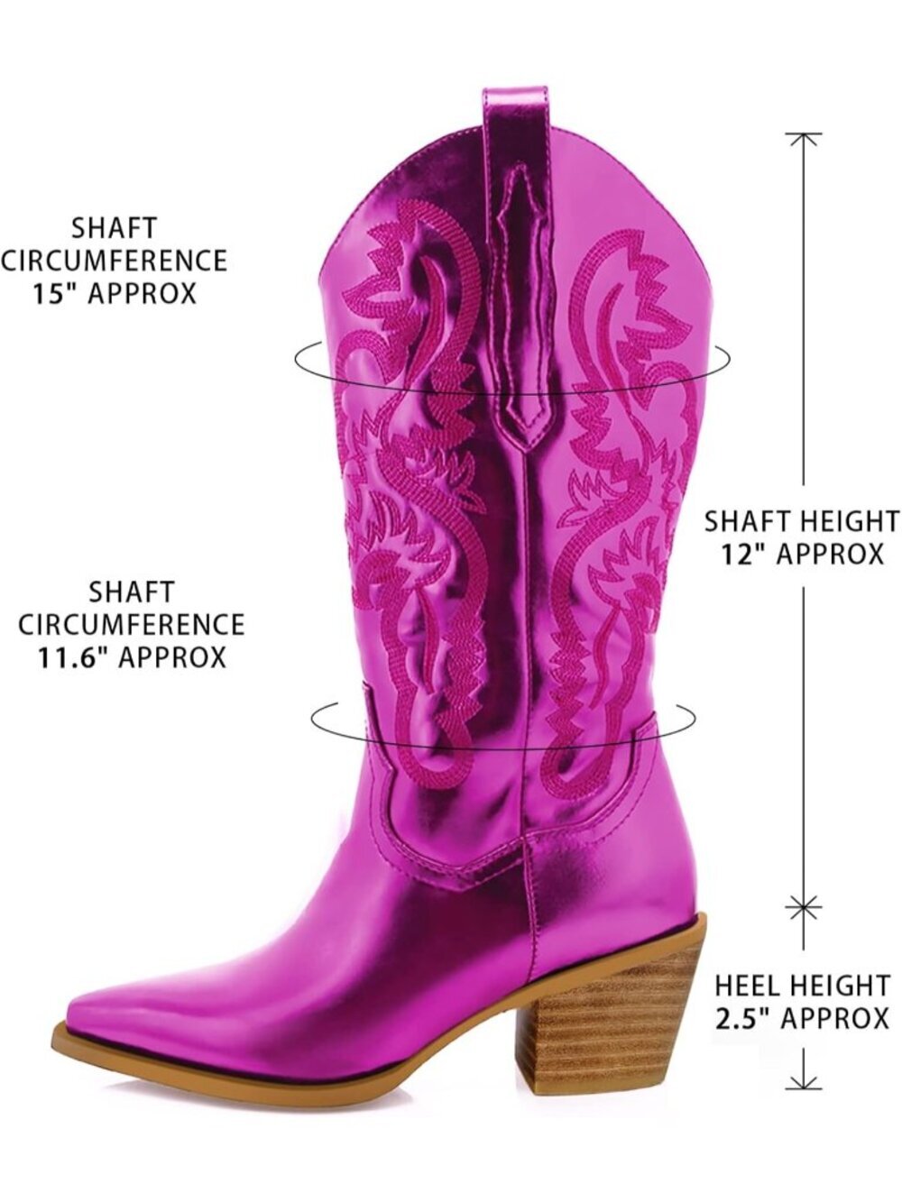 Women's Fuchsia Rubber Metallic Embroidered Mid-Calf Knee High Cowgirl Boots - Picture 4 of 5
